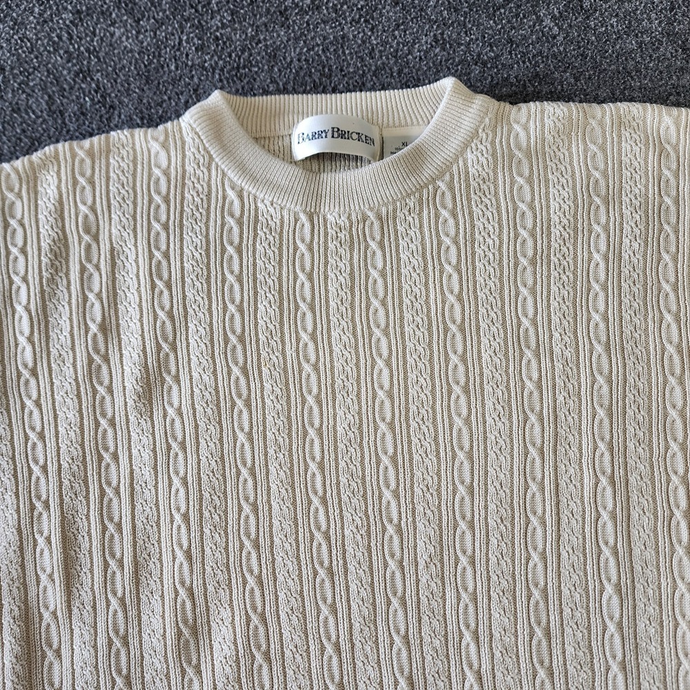 Barry Bricken XL 100% Silk Cable Knit Sweater Cream Ivory Crew Neck Vintage